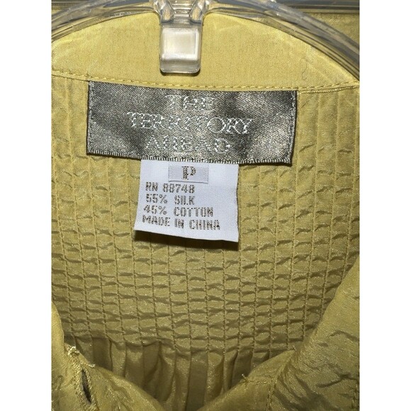 Territory Ahead tunic top Womens Petite S Chartreuse Silk Blend Pin Tuck Pleated - Picture 2 of 8